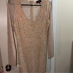 Hot Miami Styles Beige Long Sleeve Dress